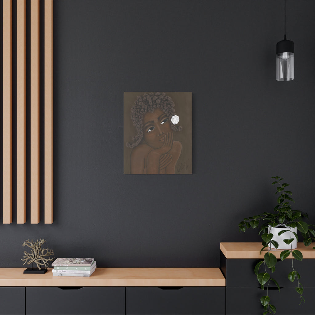 CONTEMPLATION I - Dreamy Brown Girl Portrait Canvas – Matte Stretched Wall Art