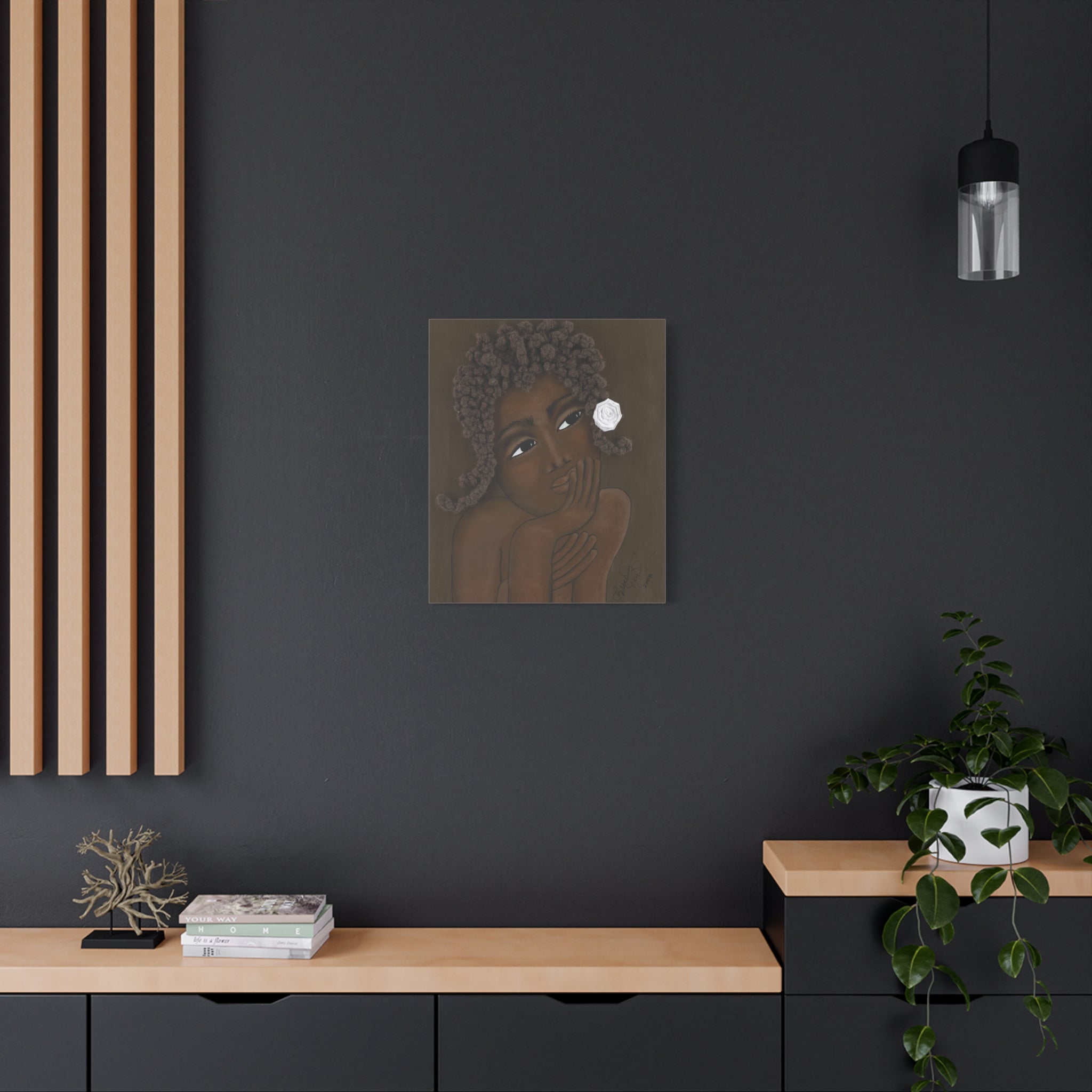 CONTEMPLATION I - Dreamy Brown Girl Portrait Canvas – Matte Stretched Wall Art