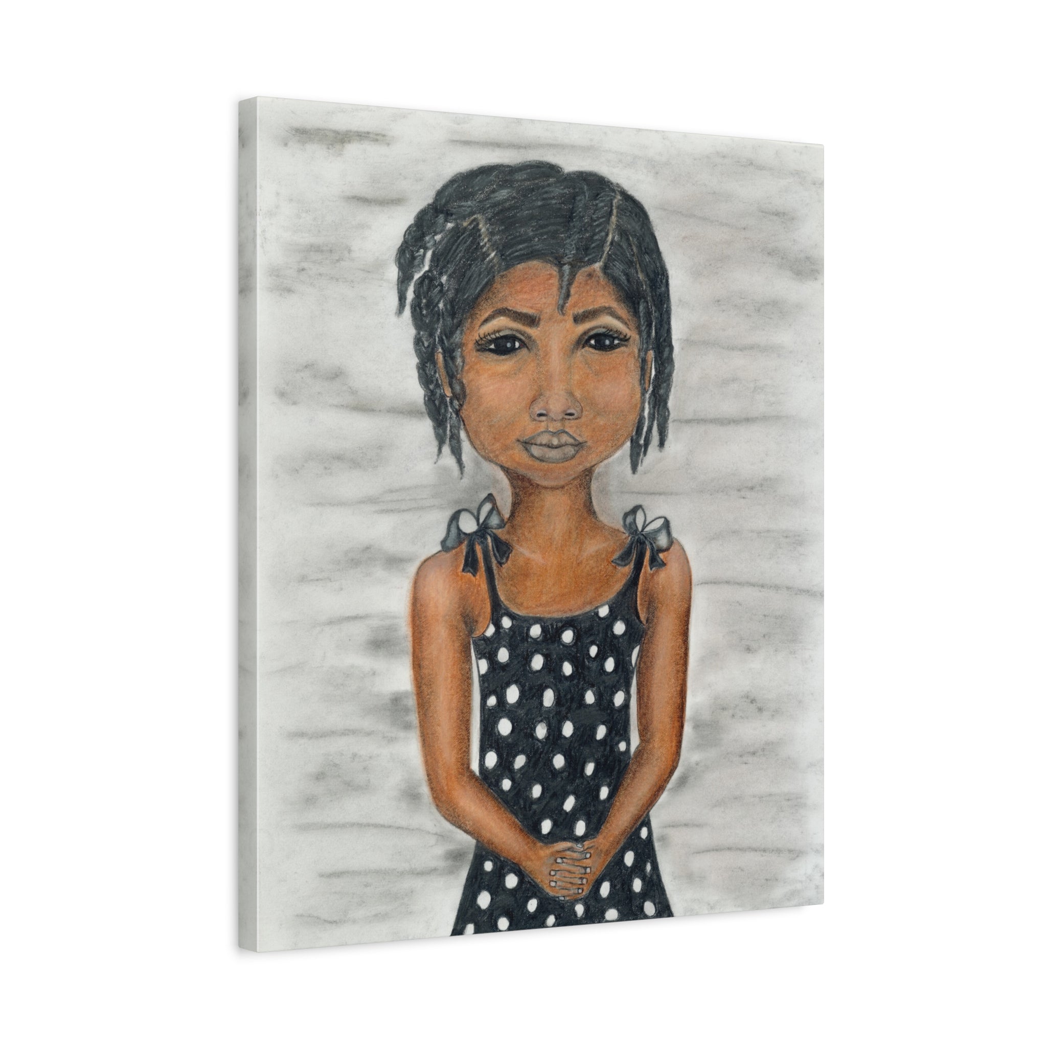 Girl in Black Dress With White Dots