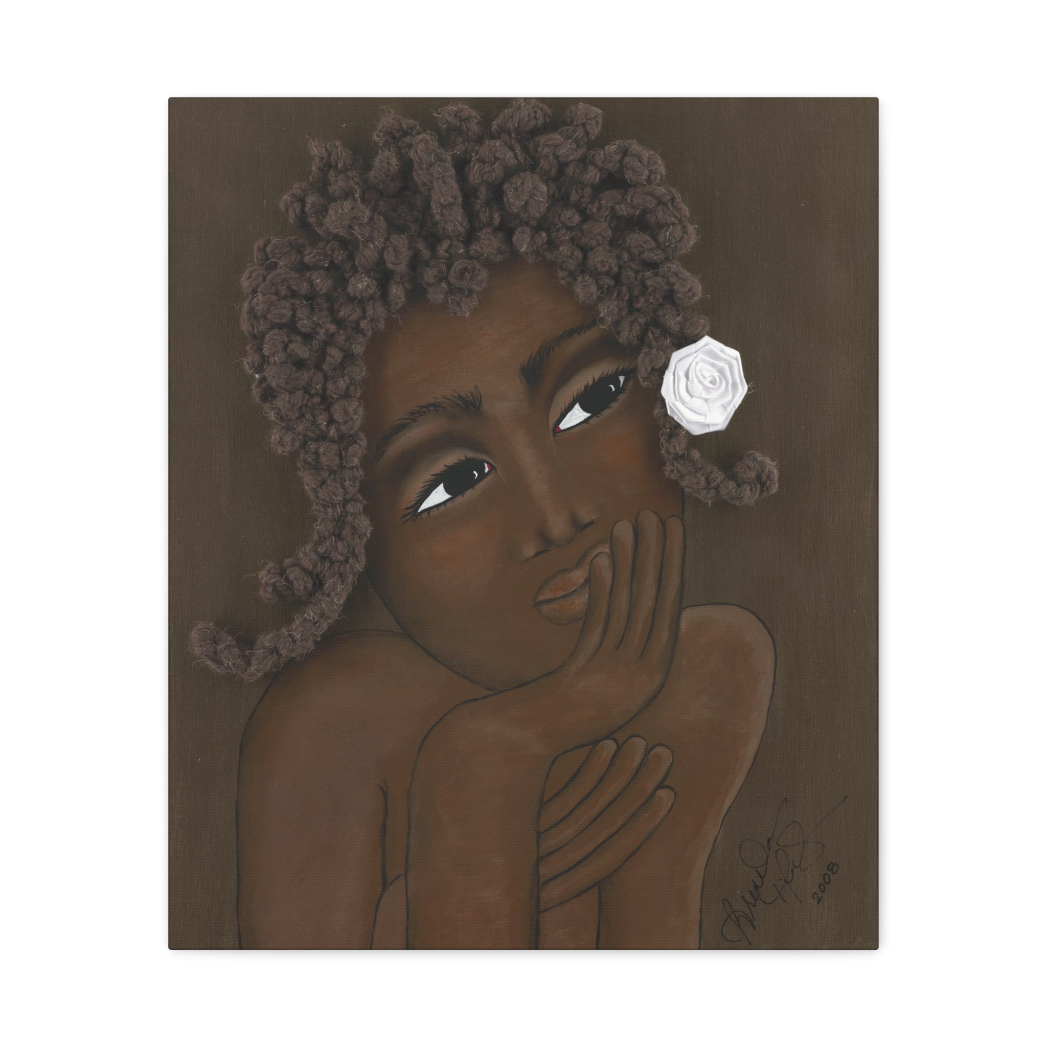 CONTEMPLATION I - Dreamy Brown Girl Portrait Canvas – Matte Stretched Wall Art