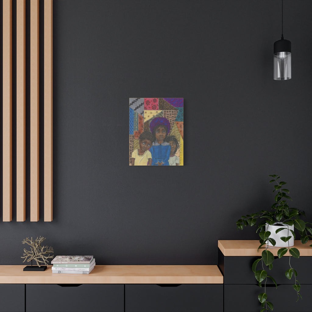 PATCHWORK QUILT — Young Siblings in Colorful Patchwork Scene