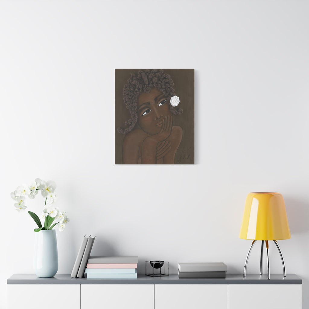 CONTEMPLATION I - Dreamy Brown Girl Portrait Canvas – Matte Stretched Wall Art