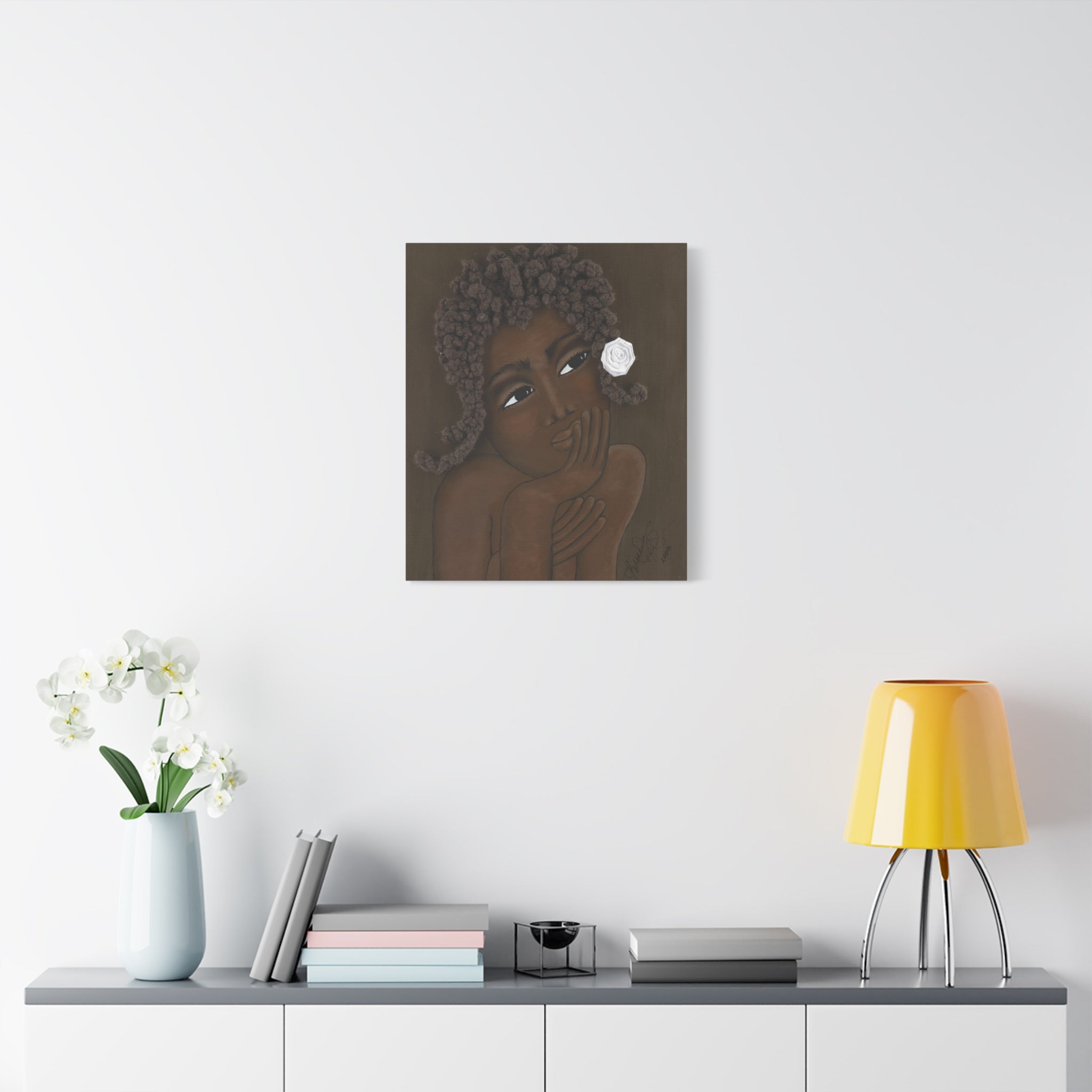 CONTEMPLATION I - Dreamy Brown Girl Portrait Canvas – Matte Stretched Wall Art