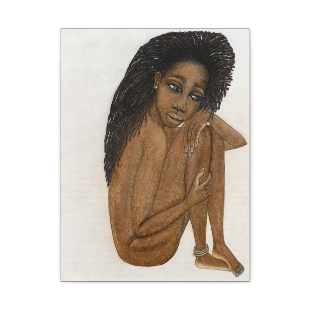 Natural Beauty — Serene Seated Black Woman Portrait (Stretched 1.25")