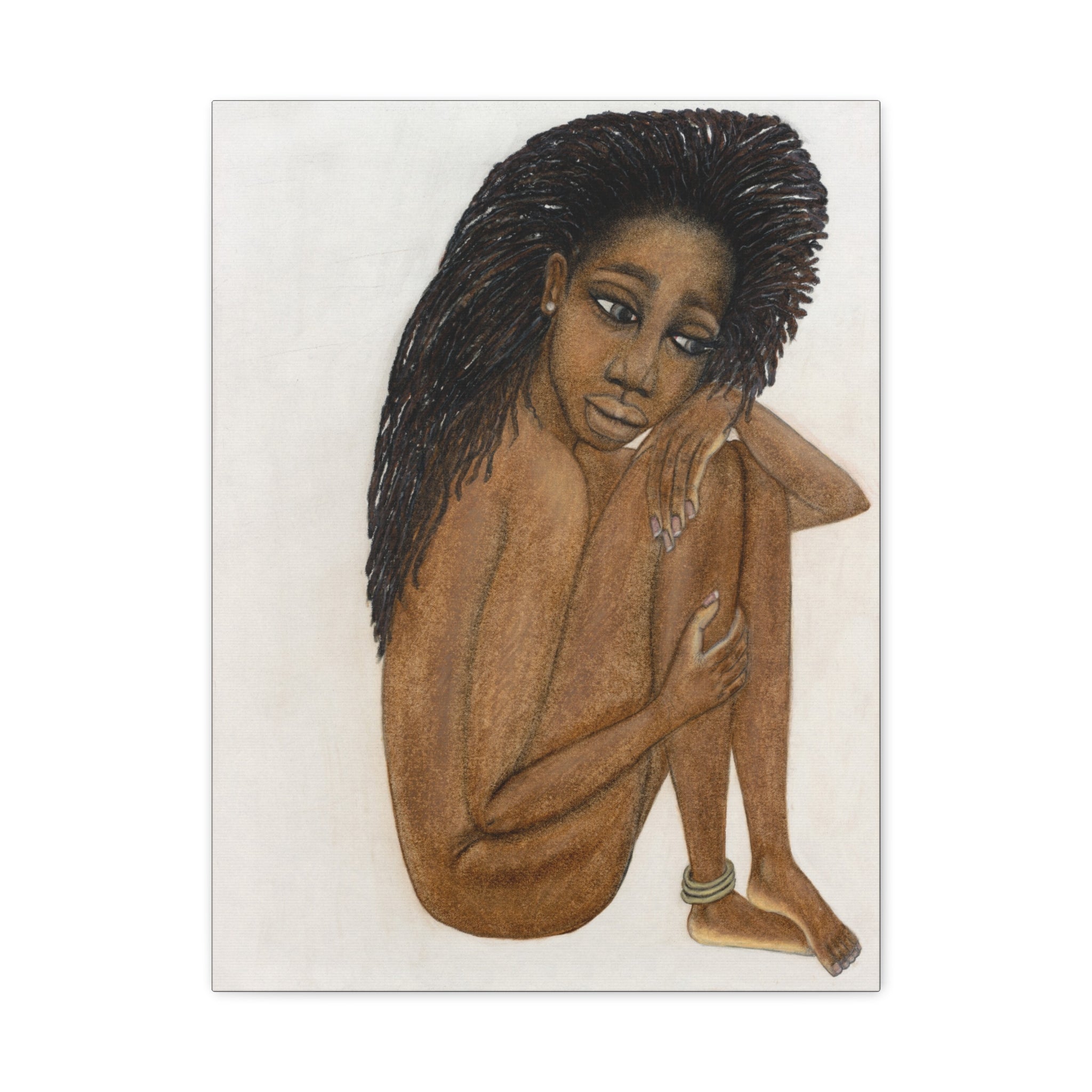 Natural Beauty — Serene Seated Black Woman Portrait (Stretched 1.25")