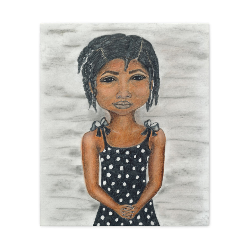 Girl in Black Dress With White Dots