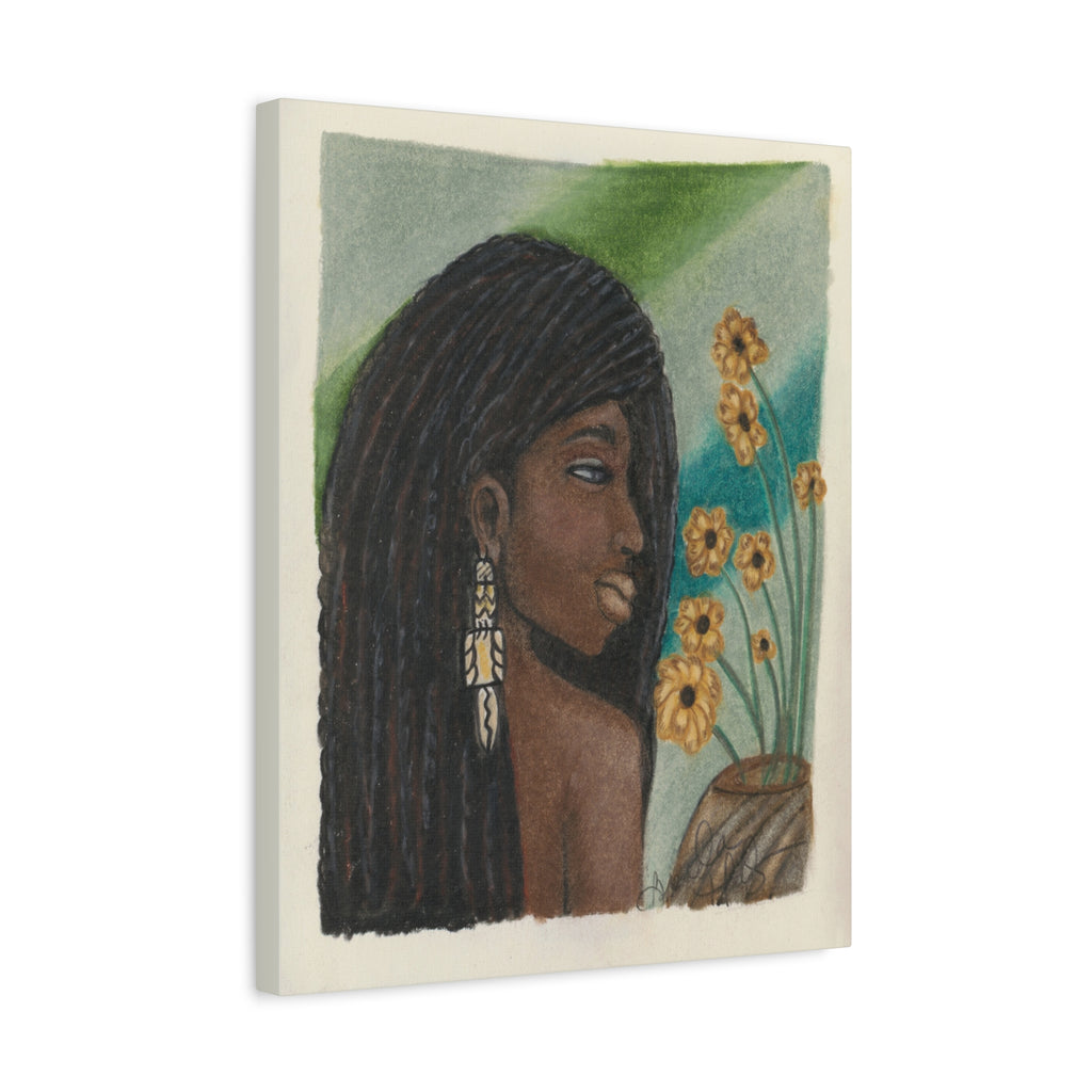Daisie — Woman with Dreadlocks & Flowers Matte Stretched Wall Art