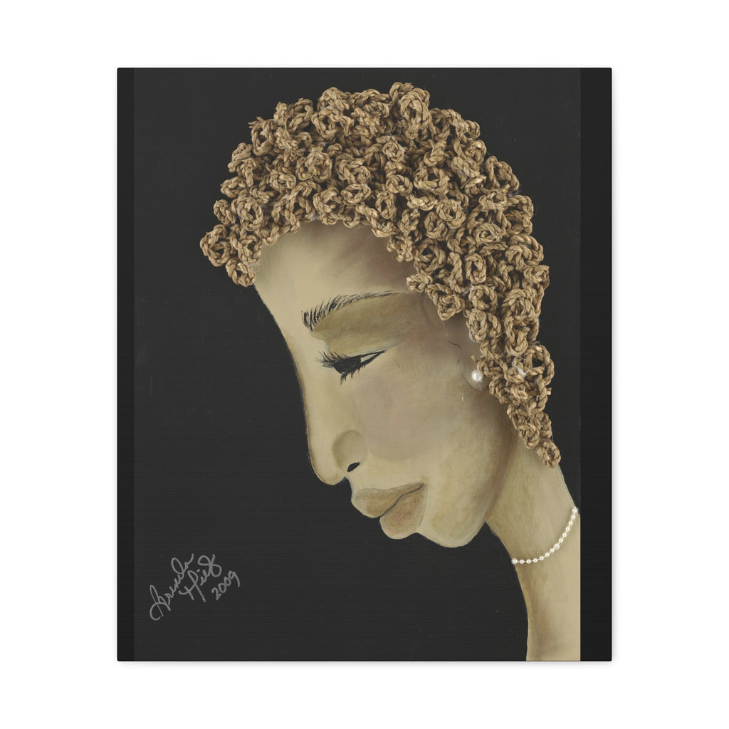 Sweet LaVera - Elegant Profile Portrait Canvas - Black Woman with Pearl Necklace Matte Stretched Art