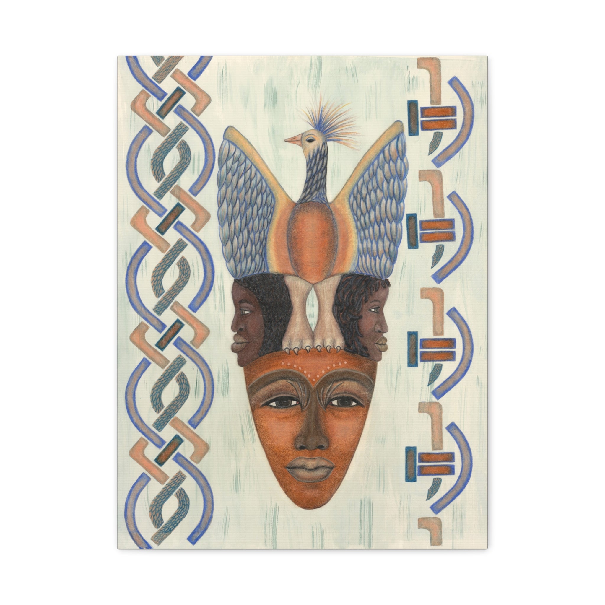 Bird of Pray — Tribal Faces & Bird Motif Matte Stretched Wall Art