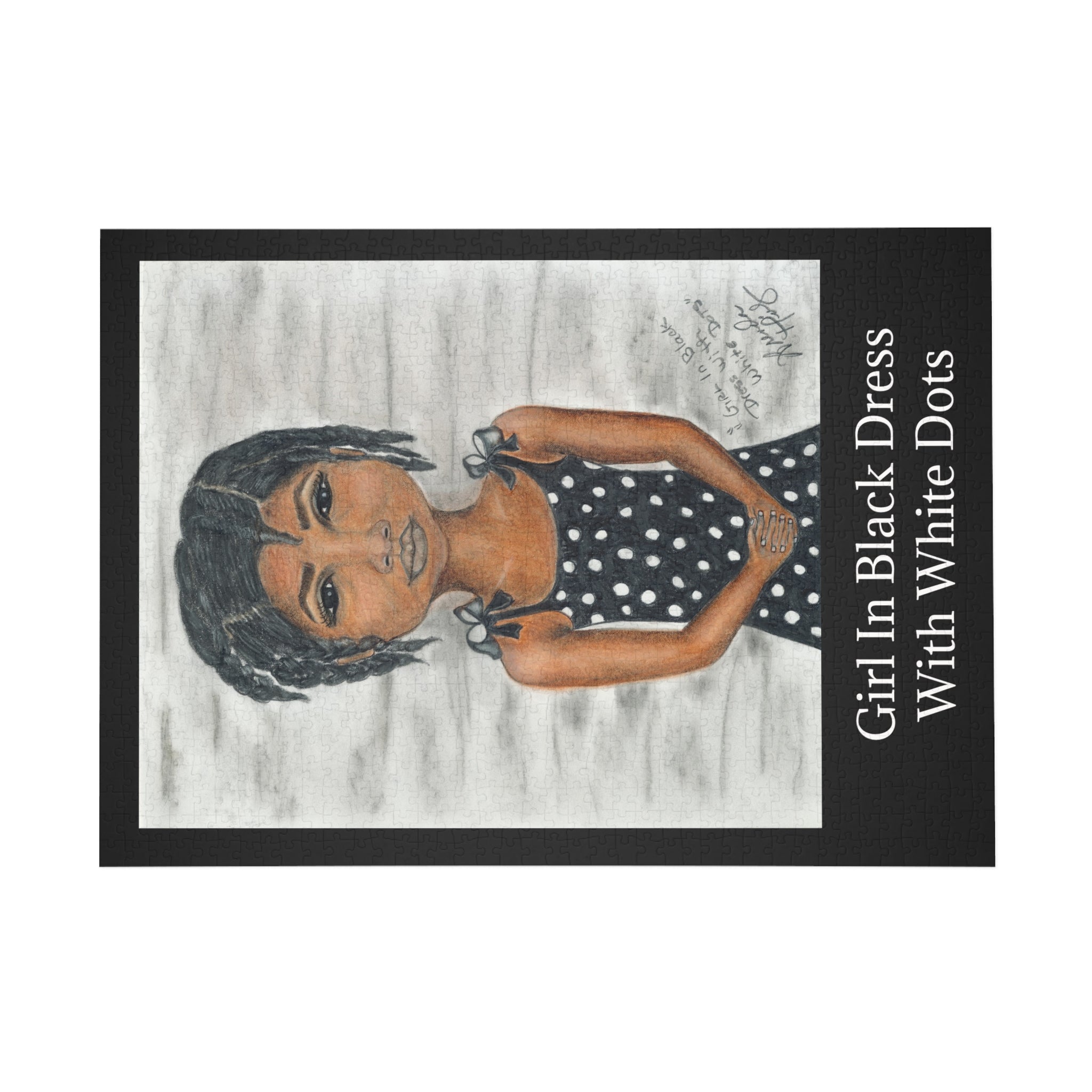 Puzzle — Girl in Black Dress with White Dots Illustration (96–1000 Piece)
