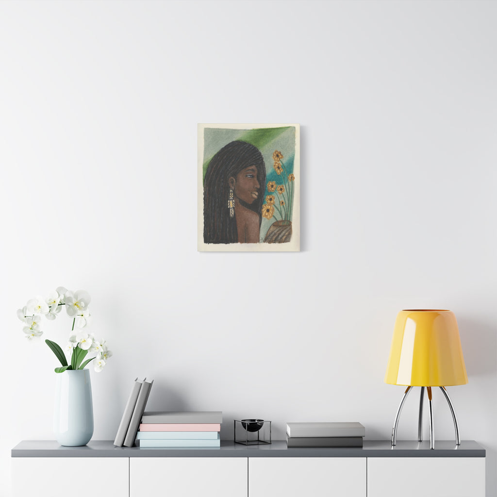 Daisie — Woman with Dreadlocks & Flowers Matte Stretched Wall Art