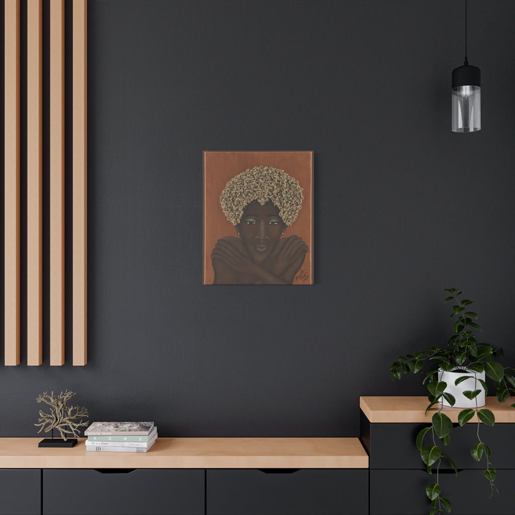 Lucille - Afro Embrace Matte Canvas Print — Brown Skin Portrait Wall Art