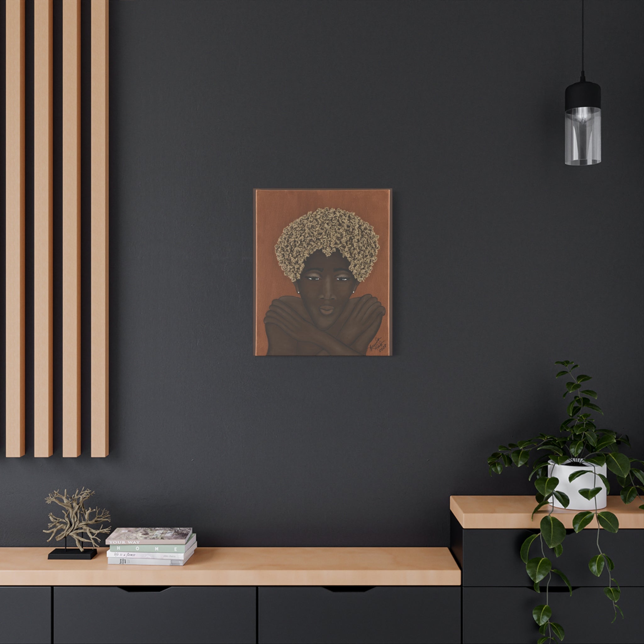 Lucille - Afro Embrace Matte Canvas Print — Brown Skin Portrait Wall Art