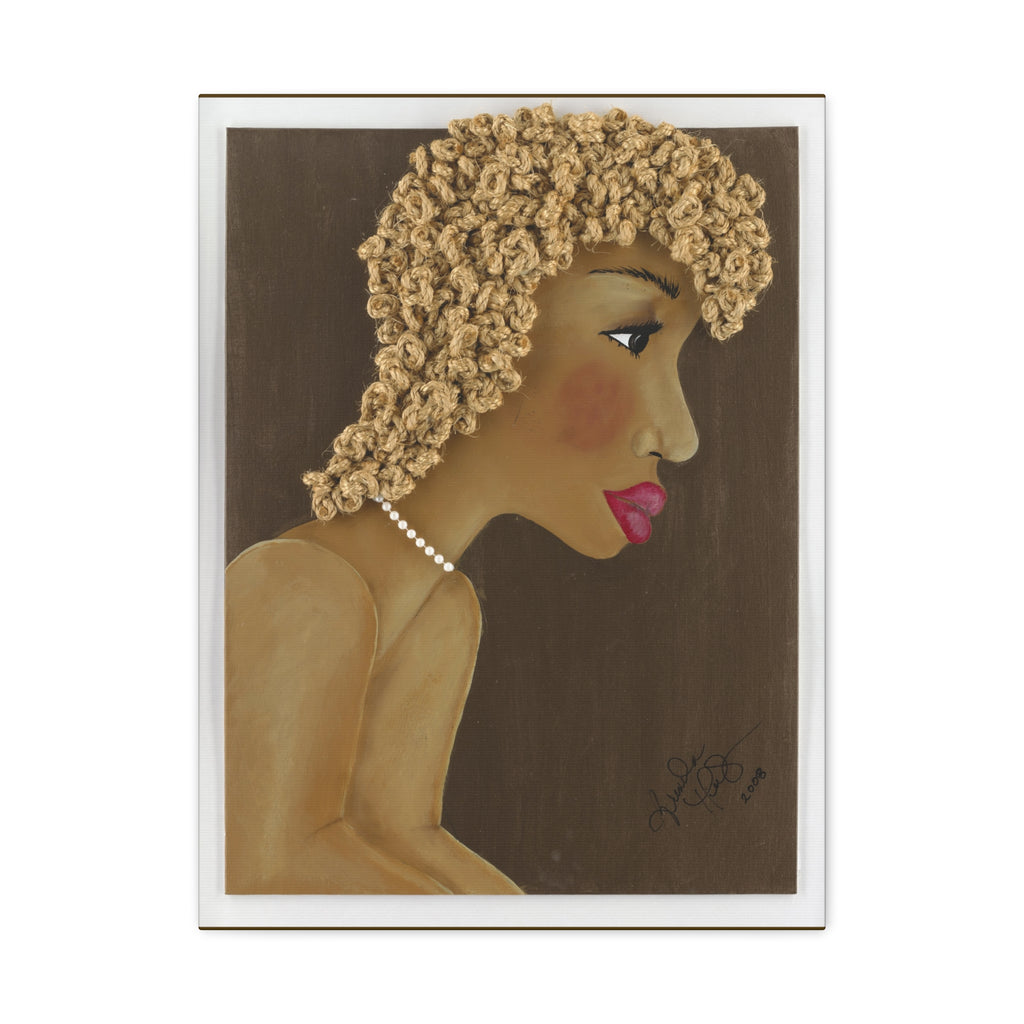 Bernice - Elegant Profile of Woman with Curly Hair & Pearl Necklace