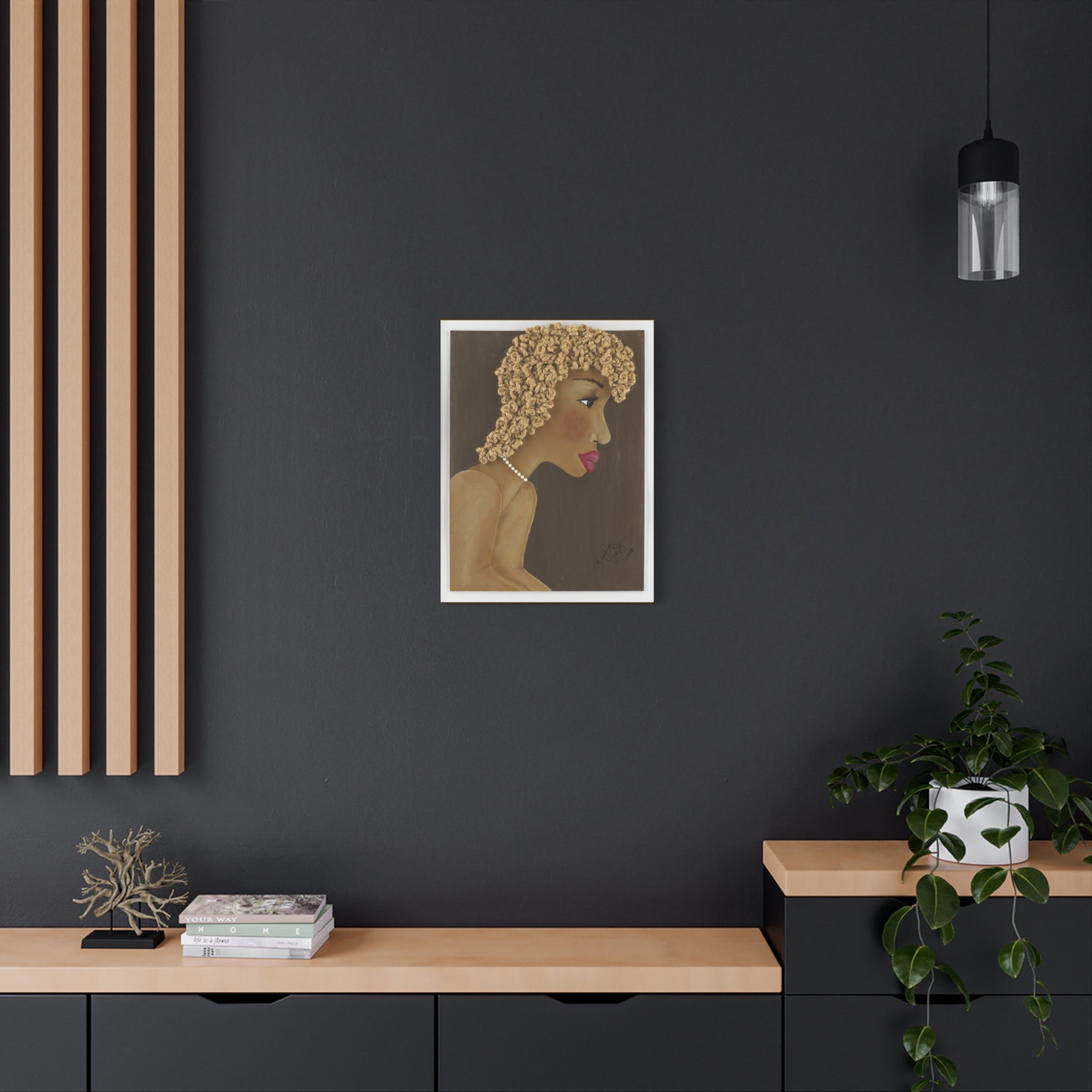 Bernice - Elegant Profile of Woman with Curly Hair & Pearl Necklace