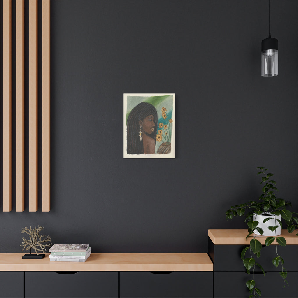 Daisie — Woman with Dreadlocks & Flowers Matte Stretched Wall Art
