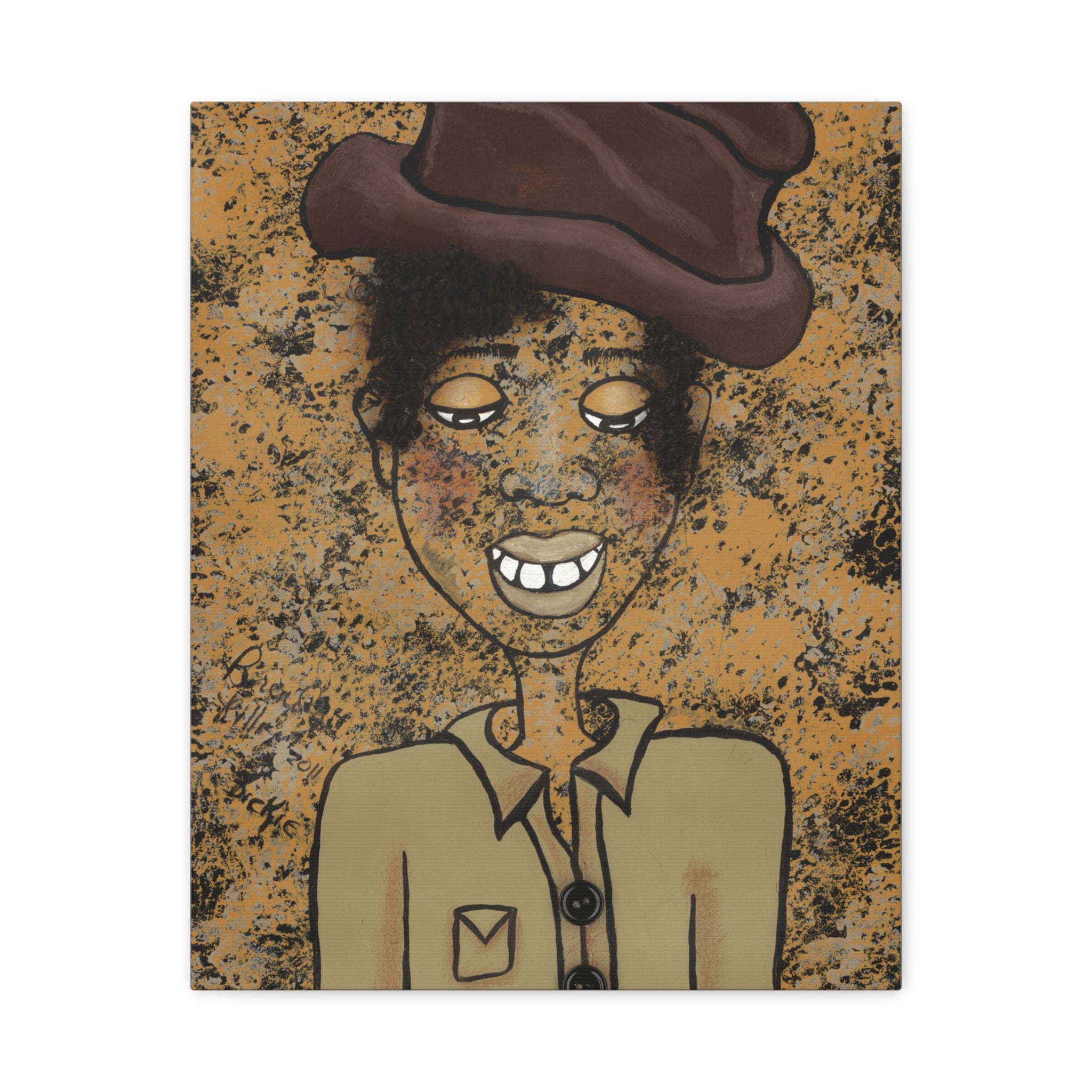 Whimsical Vintage Portrait Canvas – 'Smiling Gentleman' Stretched Matte Wall Art