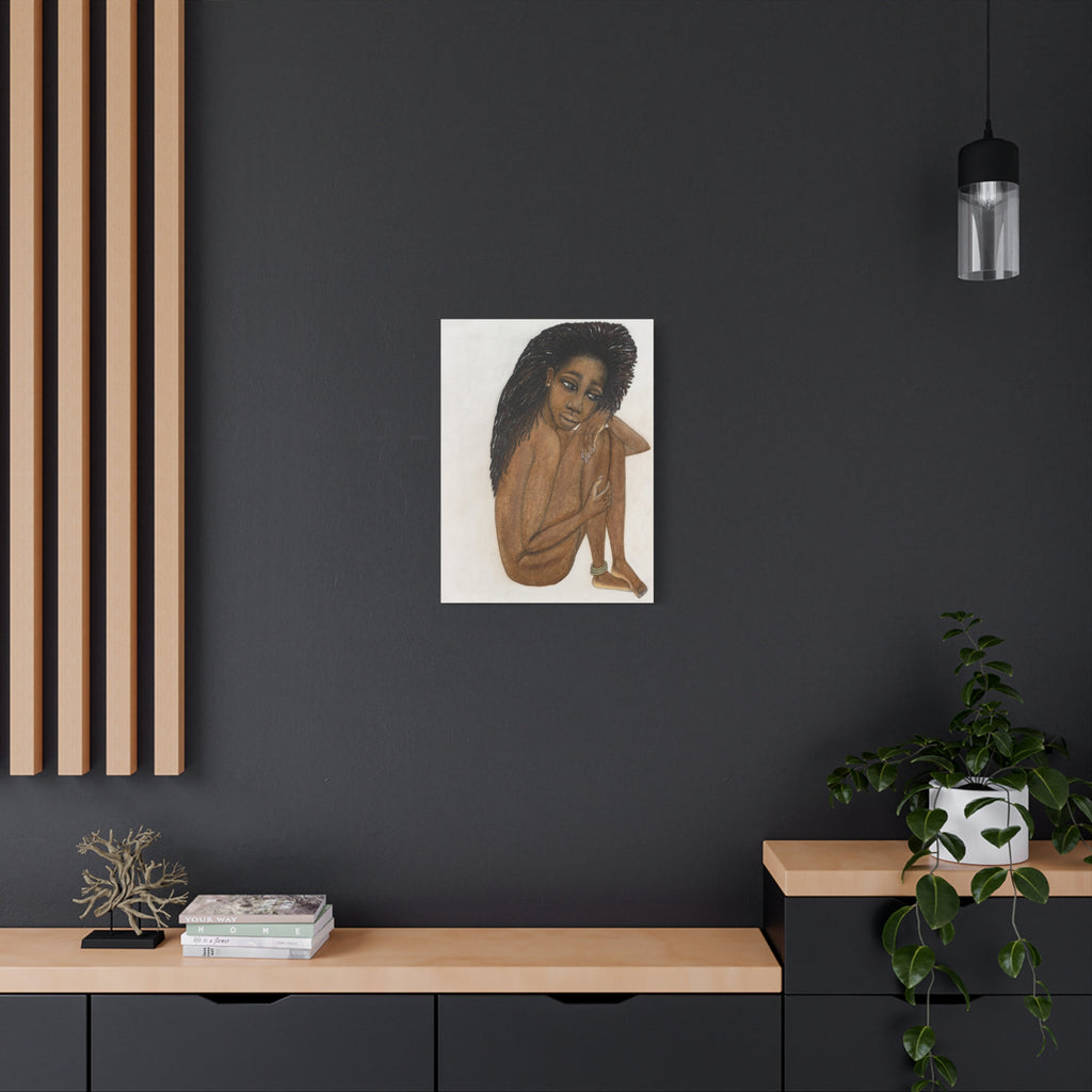 Natural Beauty — Serene Seated Black Woman Portrait (Stretched 1.25")