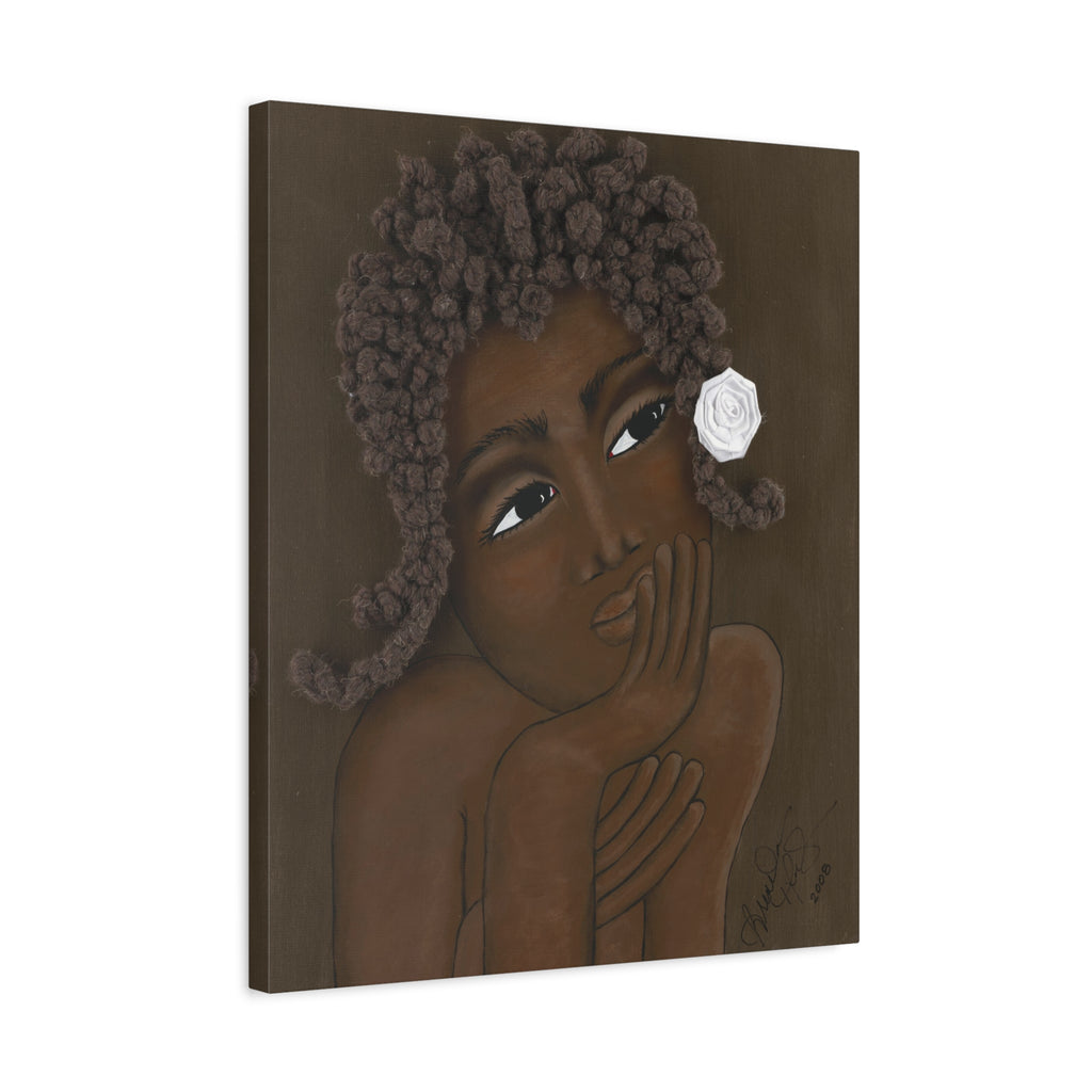 CONTEMPLATION I - Dreamy Brown Girl Portrait Canvas – Matte Stretched Wall Art