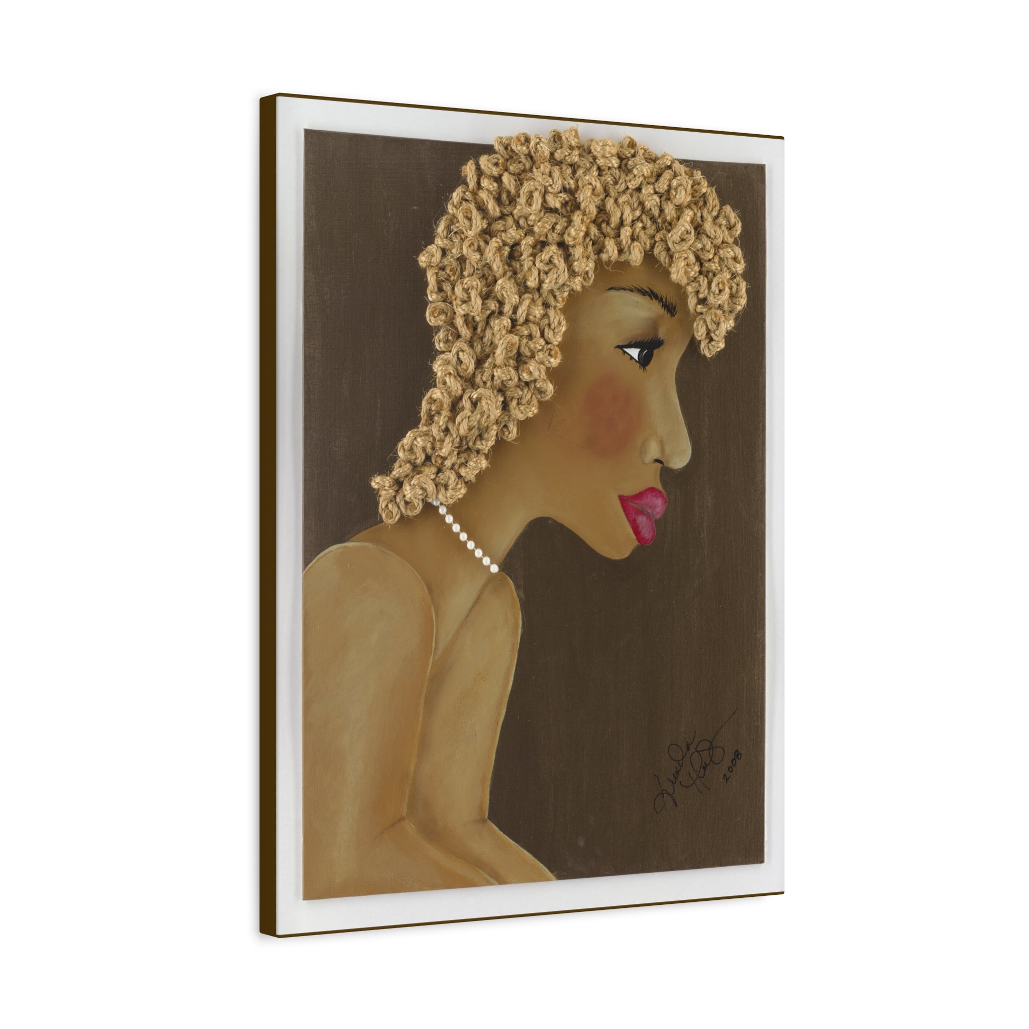 Bernice - Elegant Profile of Woman with Curly Hair & Pearl Necklace