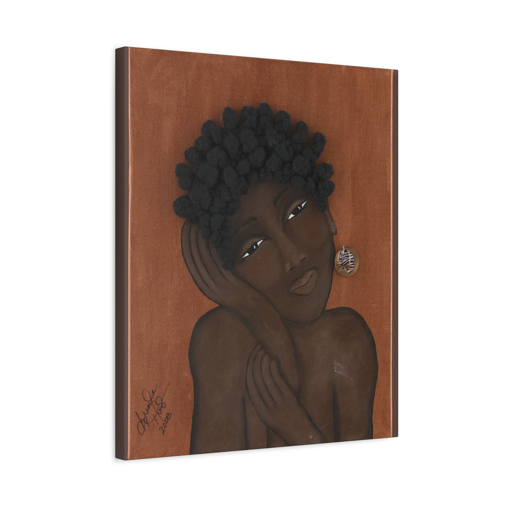 Brown-Skinned Woman Portrait Canvas – Afro Natural Art Matte Stretched Print